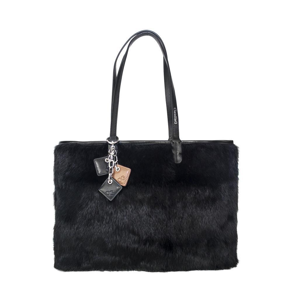 Olivia Fur+Leather Handbag - Black - LOLA LUXE