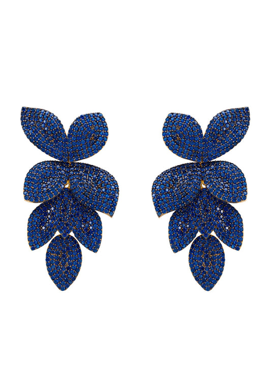 Petal Cascading Flower Earrings Gold Sapphire Cz - lolaluxeshop
