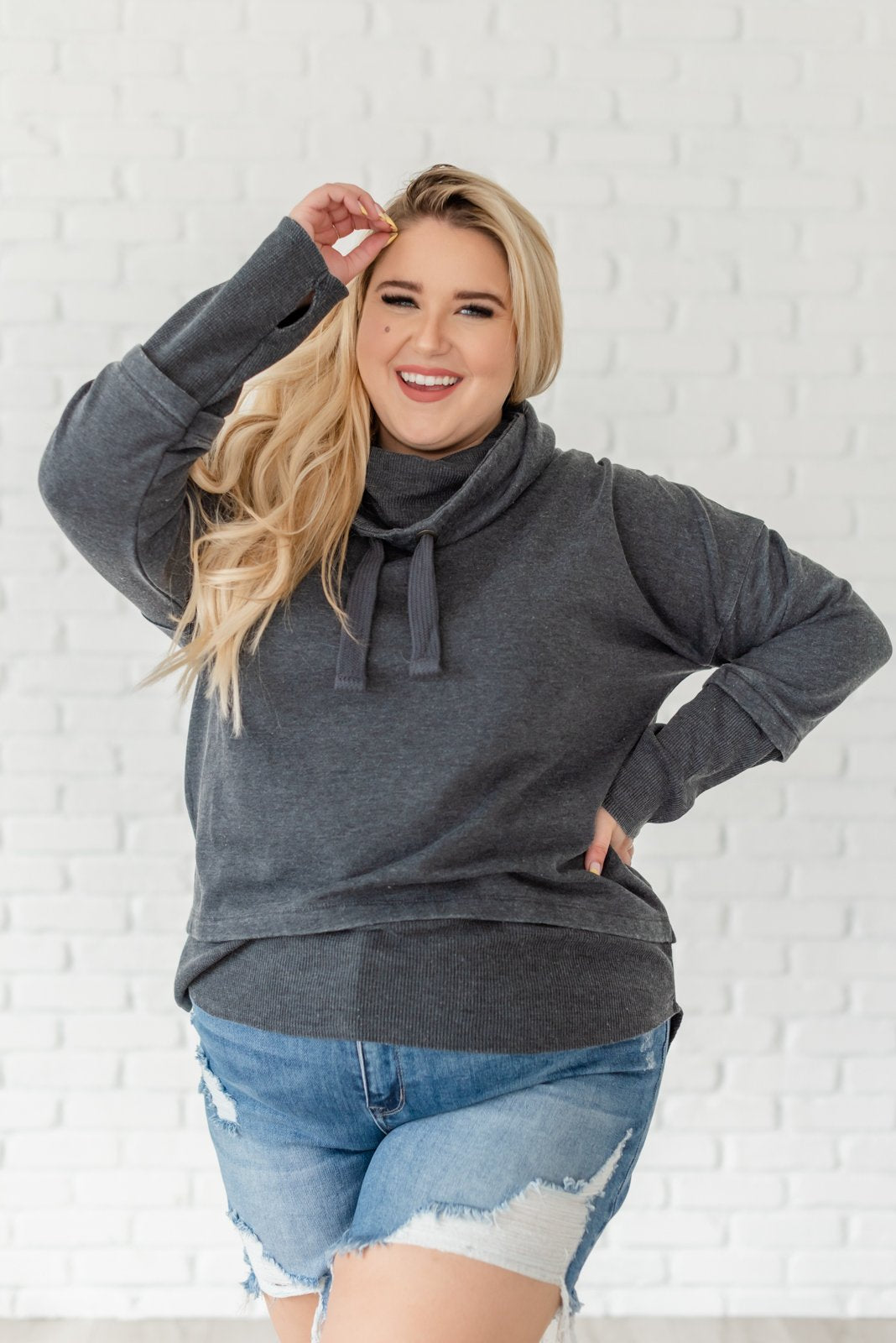 Mineral Basin Cowl Neck Pullover- Plus - LOLA LUXE