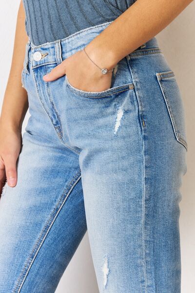 Kancan High Rise Distressed Slim Straight Jeans - lolaluxeshop