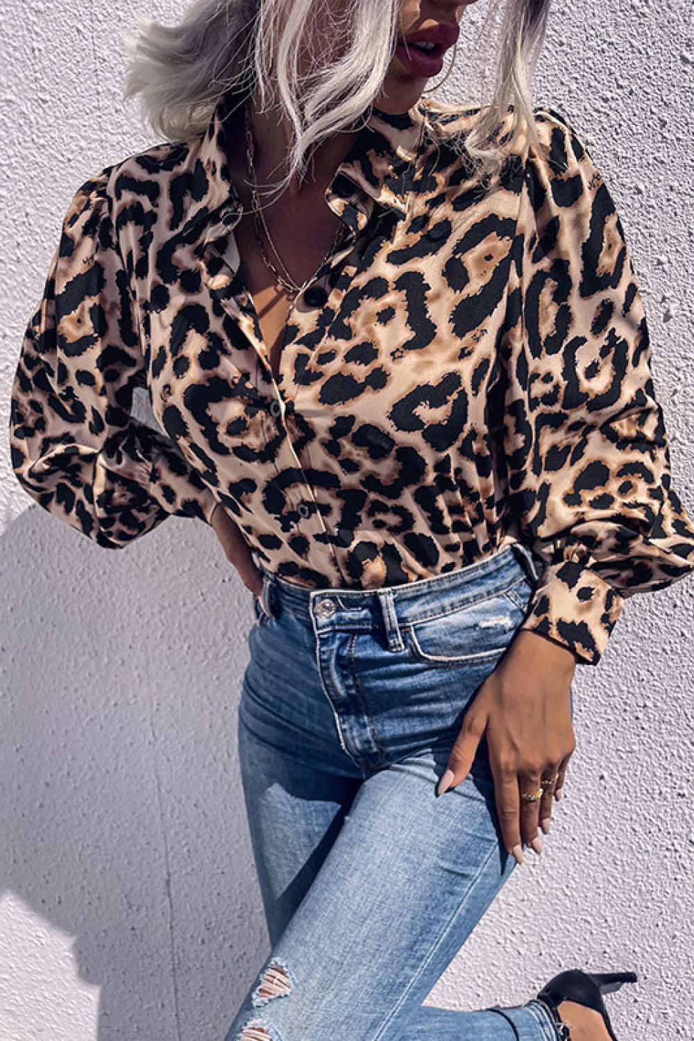 Leopard Printed Button Down Blouse - LOLA LUXE
