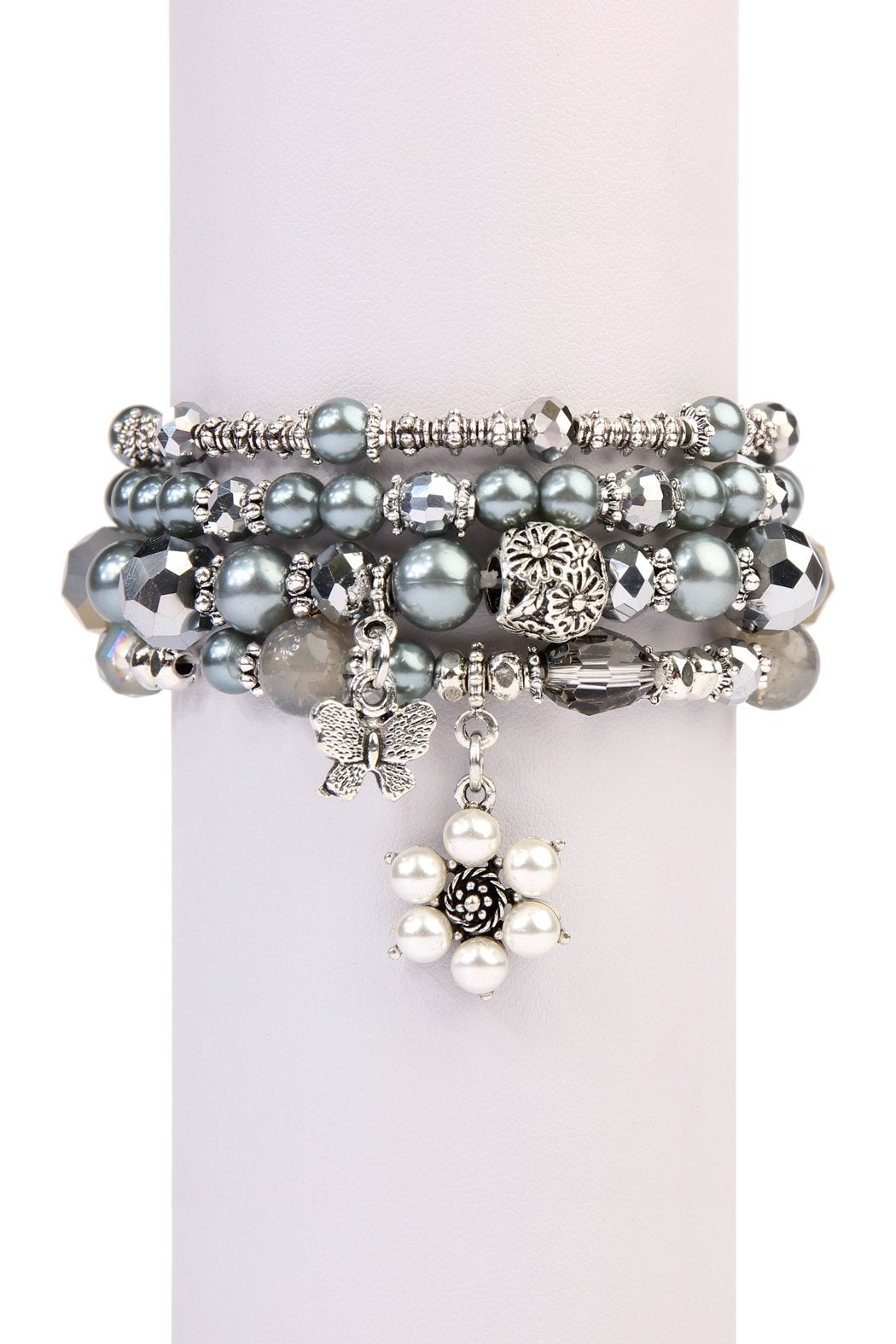 Hdb2076 - Butterfly Pearl Classy Stackable Bracelet - LOLA LUXE