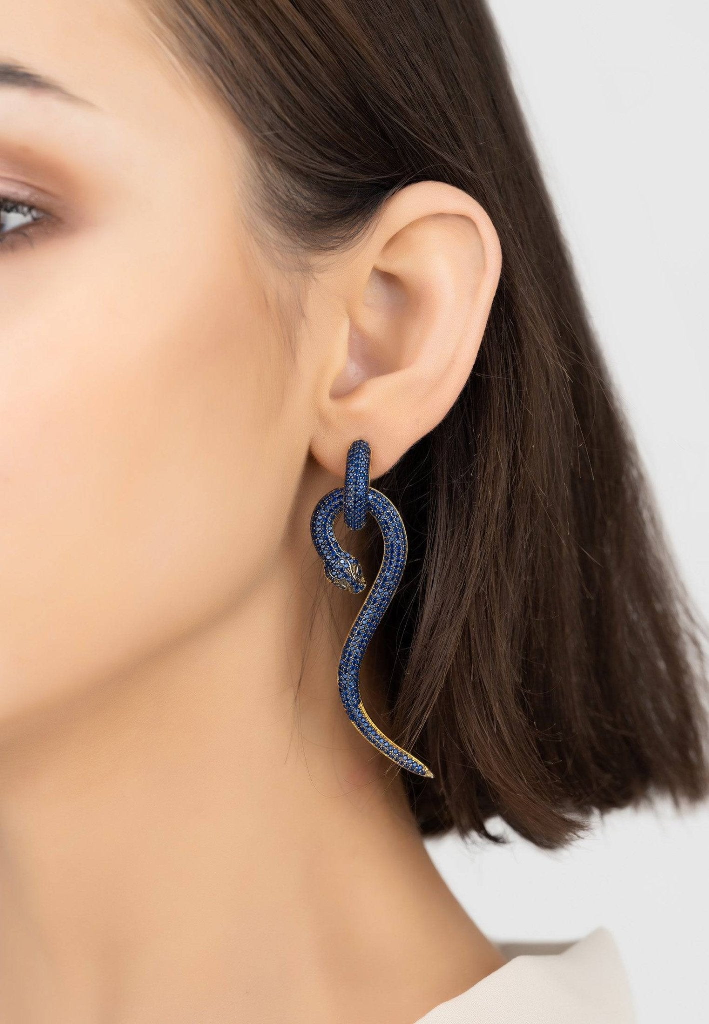 Anaconda Snake Drop Earrings Gold Sapphire - lolaluxeshop