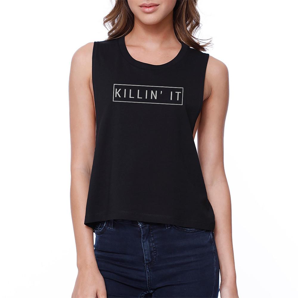 Killin It Crop Tee Black Trendy Sleeveless Tank Top Tanks for Girls - LOLA LUXE
