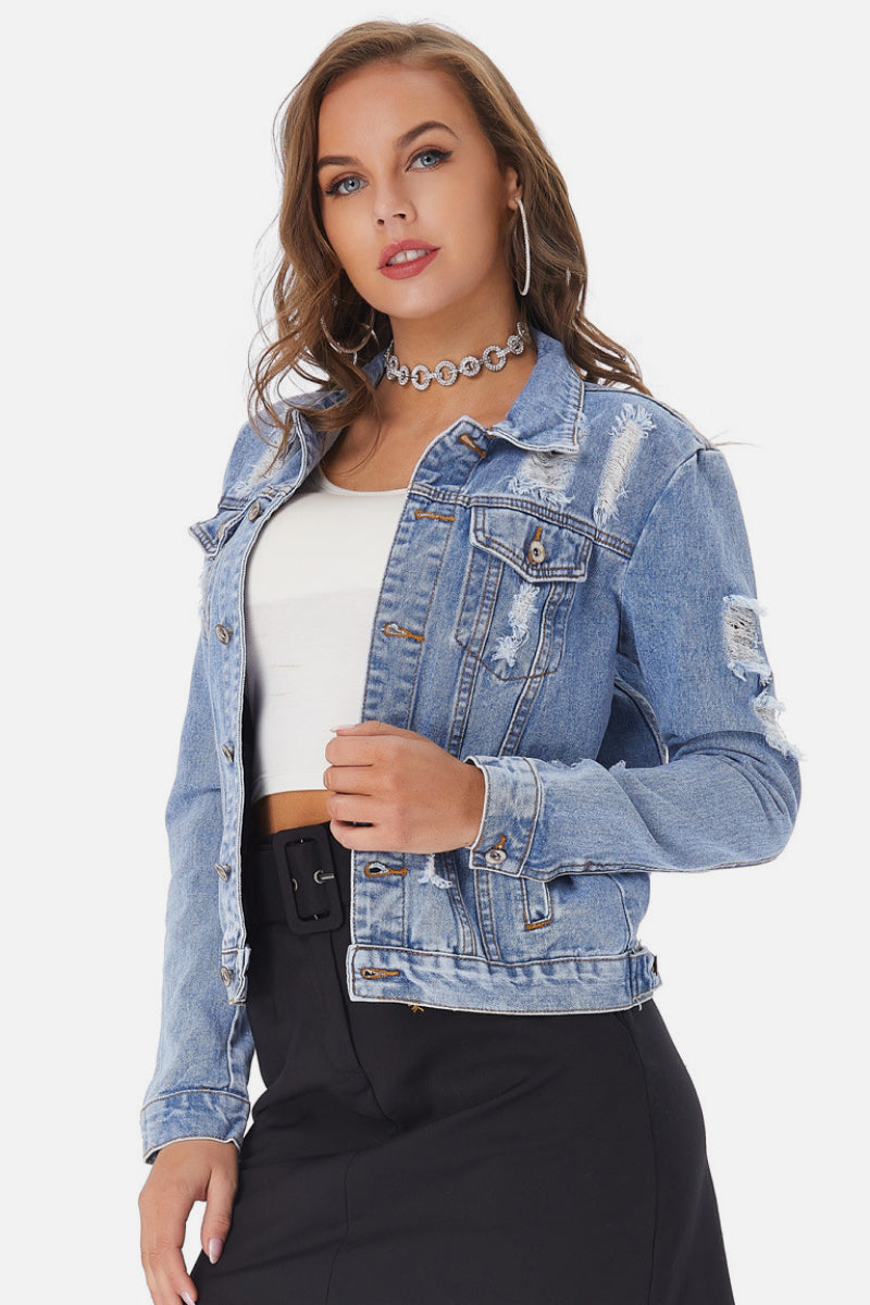 Distressed Classic Fit Denim Jacket - LOLA LUXE