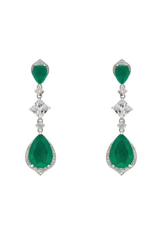 Celeste Teardrop Earrings Colombian Emerald Silver - lolaluxeshop