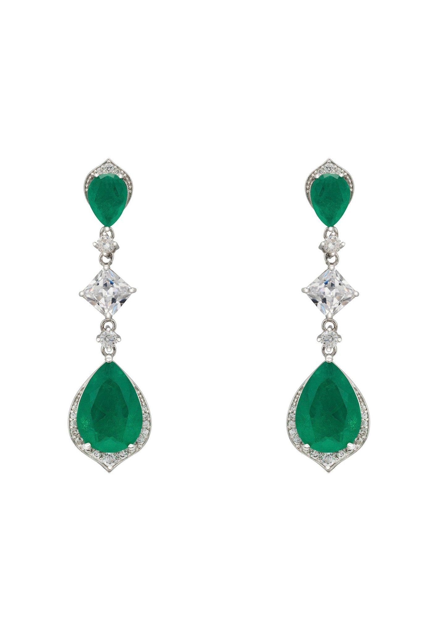 Celeste Teardrop Earrings Colombian Emerald Silver - lolaluxeshop