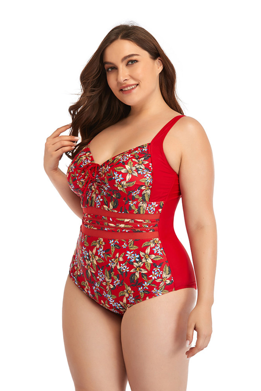 Floral Drawstring Detail One-Piece Swimsuit - LOLA LUXE