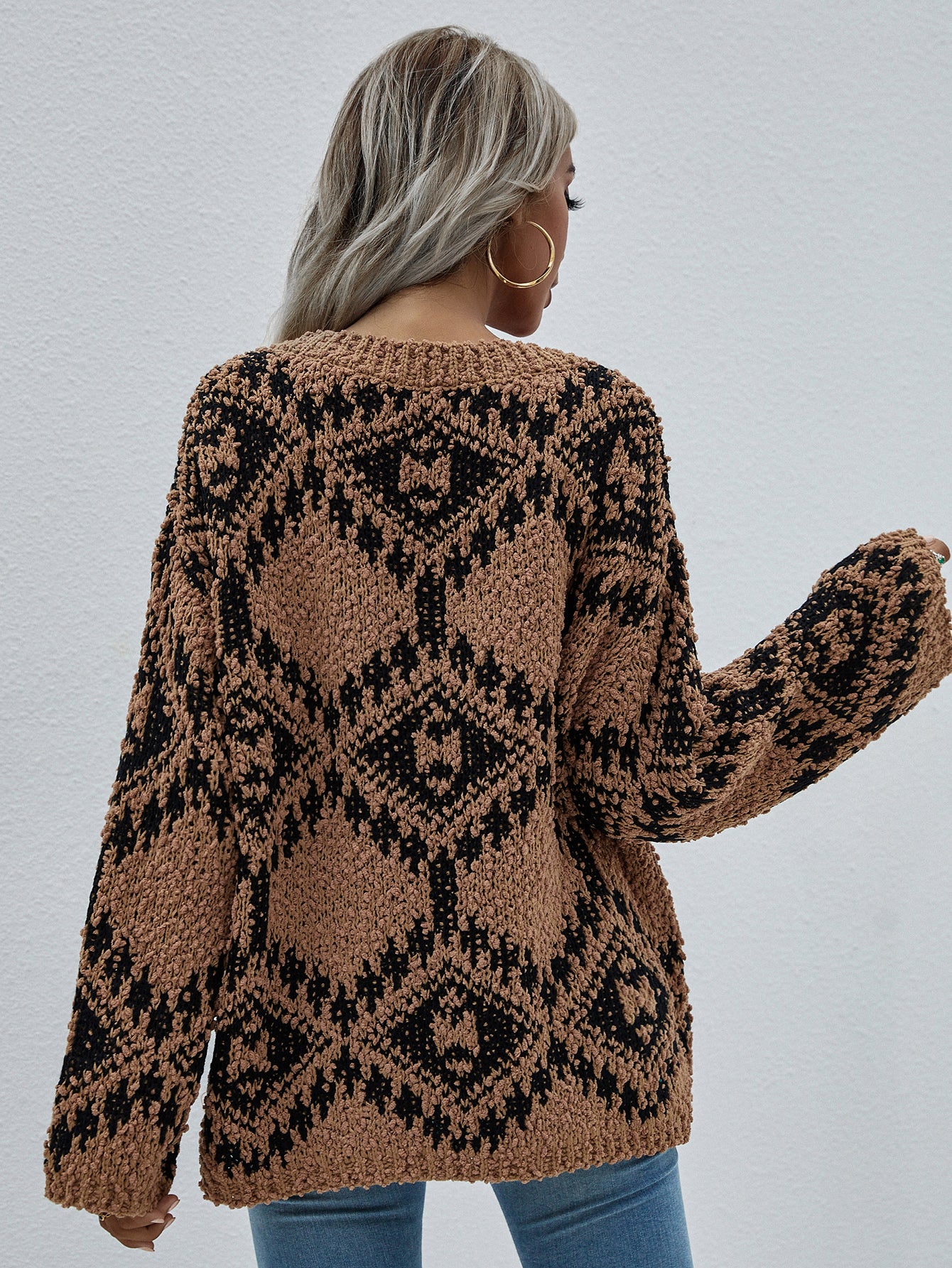 Geometric Print Chunky Knit Sweater - LOLA LUXE