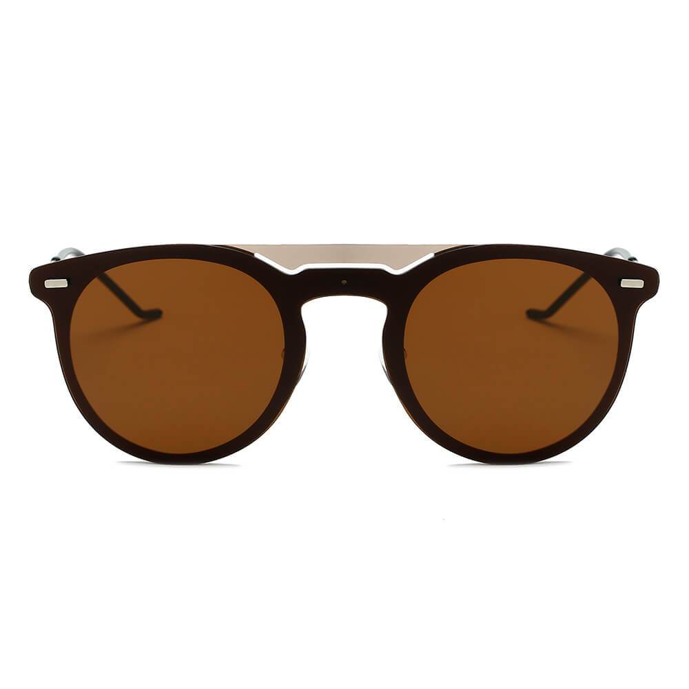 INDIO | Retro Mirrored Brow-Bar Design Circle Round Fashion Sunglasses - lolaluxeshop