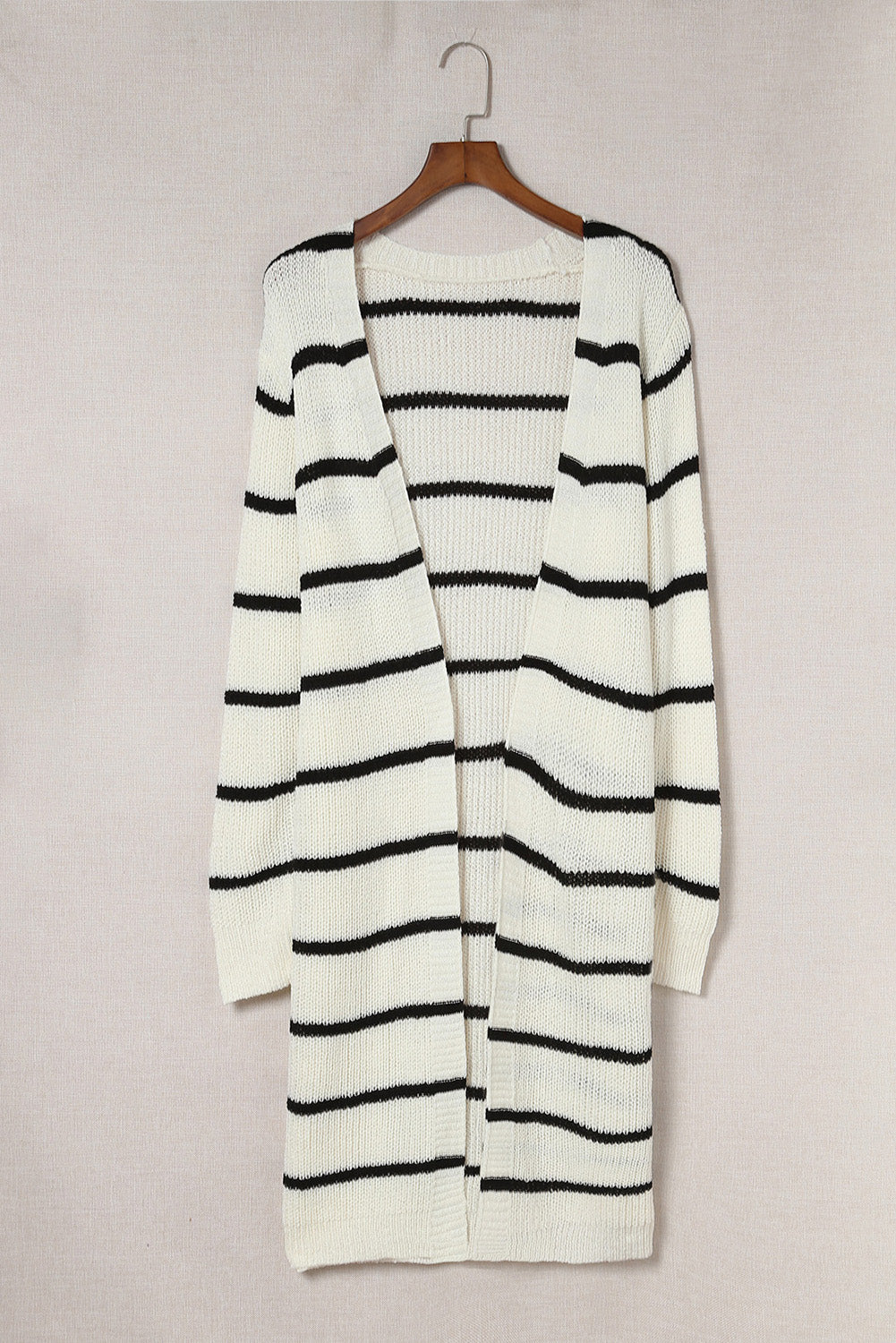 Striped Open Front Rib-Knit Duster Cardigan - LOLA LUXE