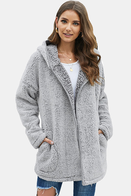 Button Front Hooded Teddy Coat - LOLA LUXE