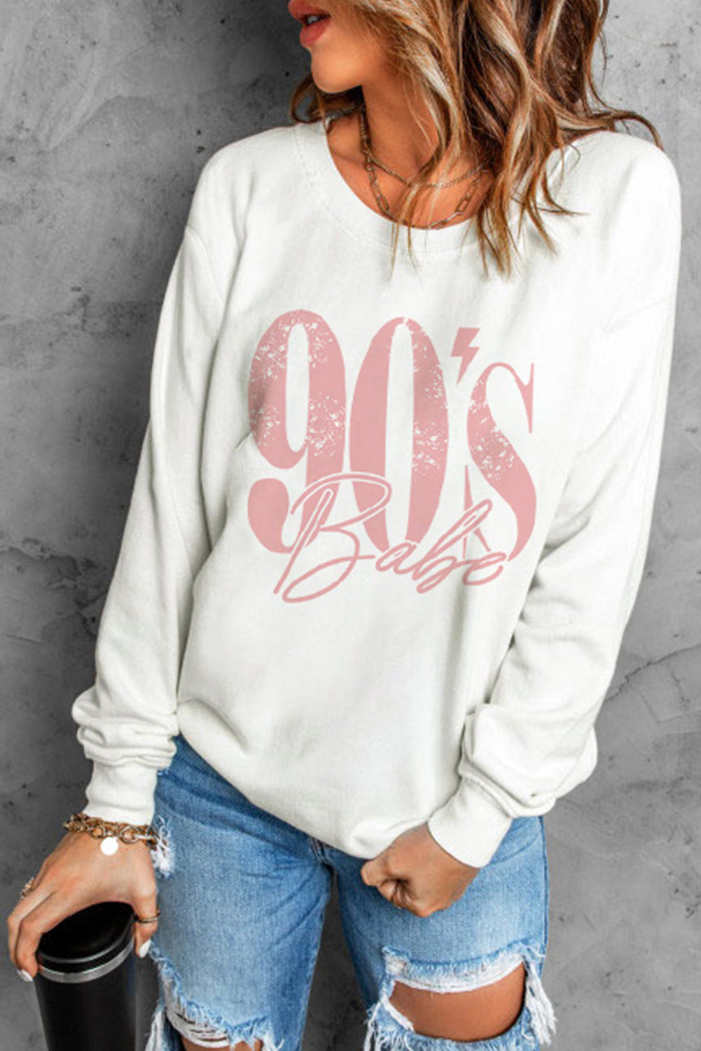 90's BABE Graphic Dropped Shoulder Sweatshirt - LOLA LUXE