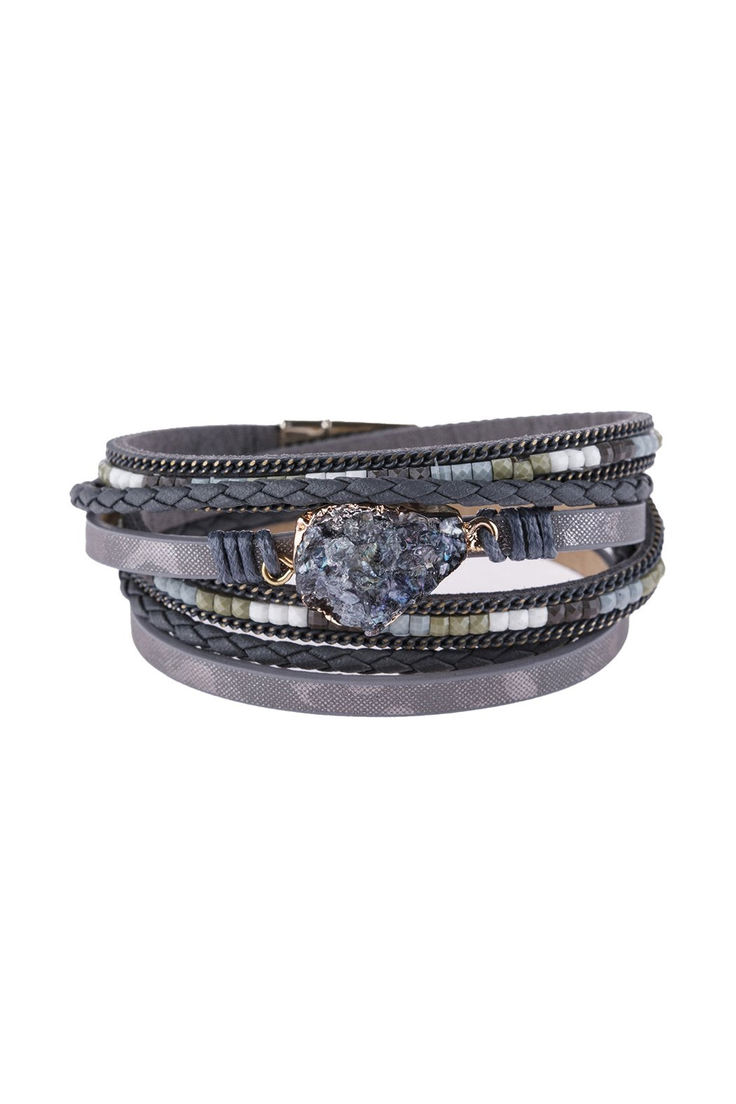 Hdb2981 - Druzy Stone Leather Wrap Magnetic Bracelet - LOLA LUXE