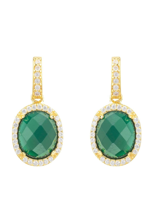 Beatrice Oval Gemstone Drop Earrings Gold Green Onyx - lolaluxeshop