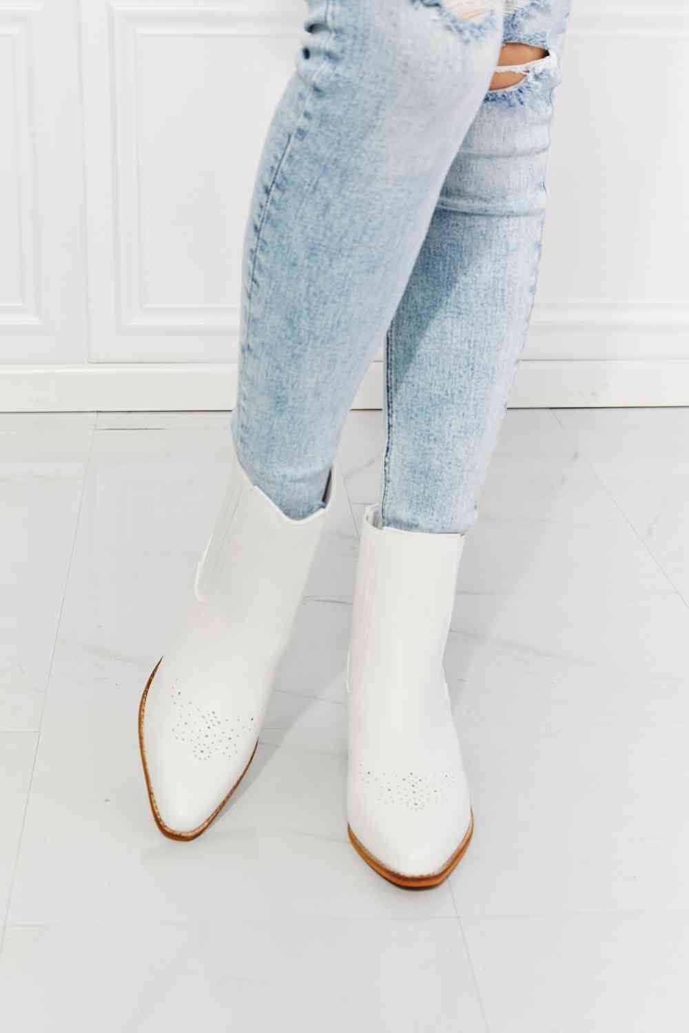 MMShoes Love the Journey Stacked Heel Chelsea Boot in White - lolaluxeshop