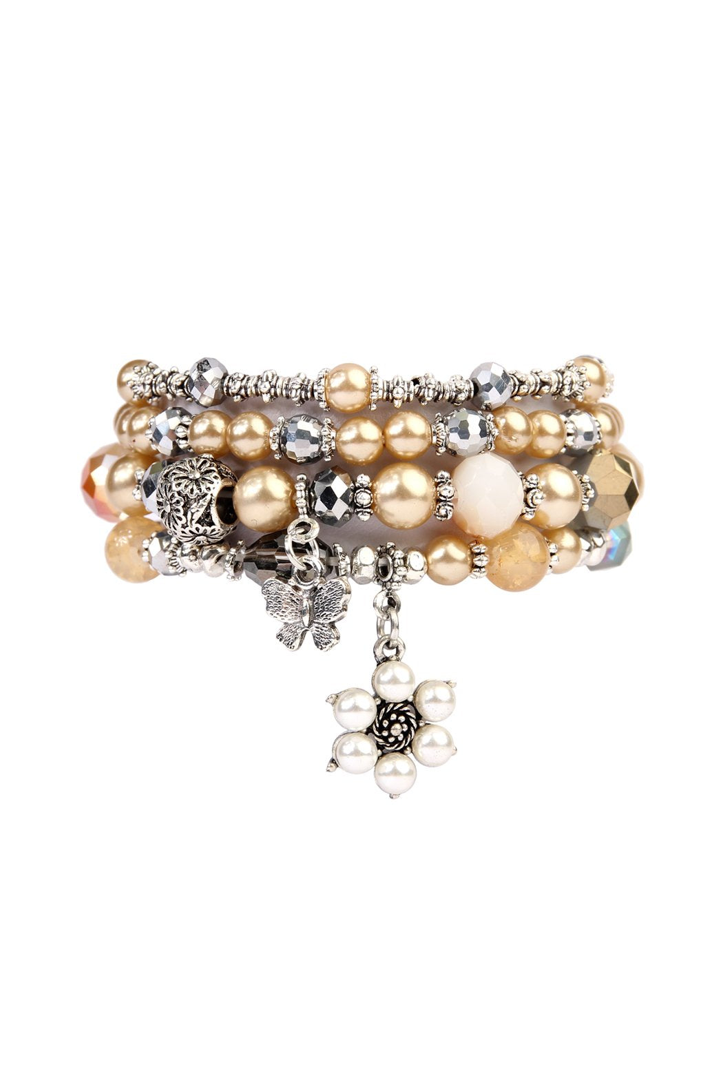 Hdb2076 - Butterfly Pearl Classy Stackable Bracelet - LOLA LUXE