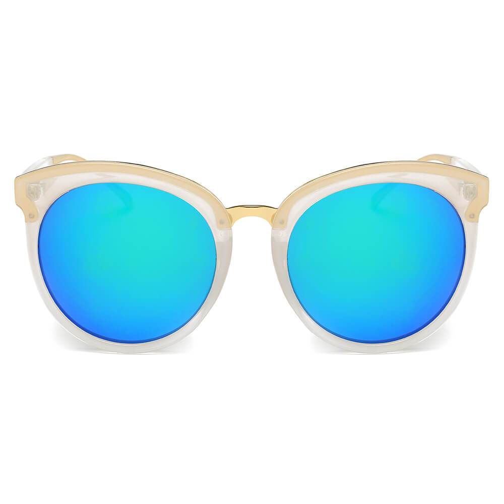 NORTH | Women's Oversized Round Mirrored Lens Horned Rim Sunglasses - lolaluxeshop