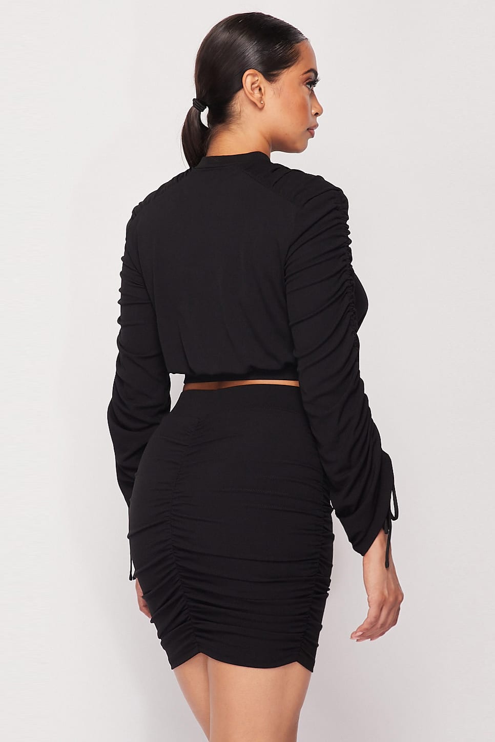 Ruched Long Sleeve And Skirt Set - LOLA LUXE