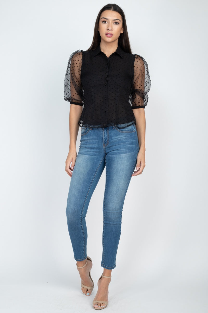 Contrast Dot Print Top - LOLA LUXE