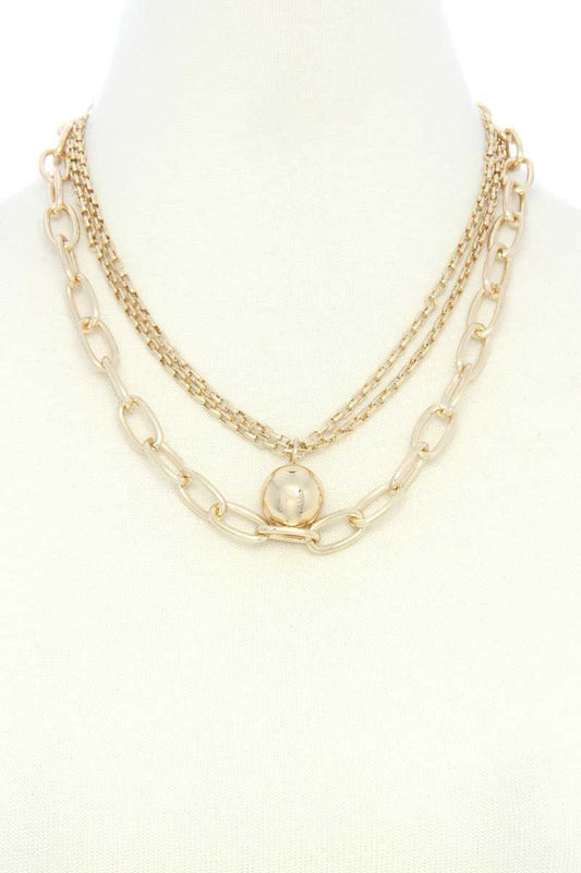 Metal Ball Oval Link Layered Necklace - LOLA LUXE