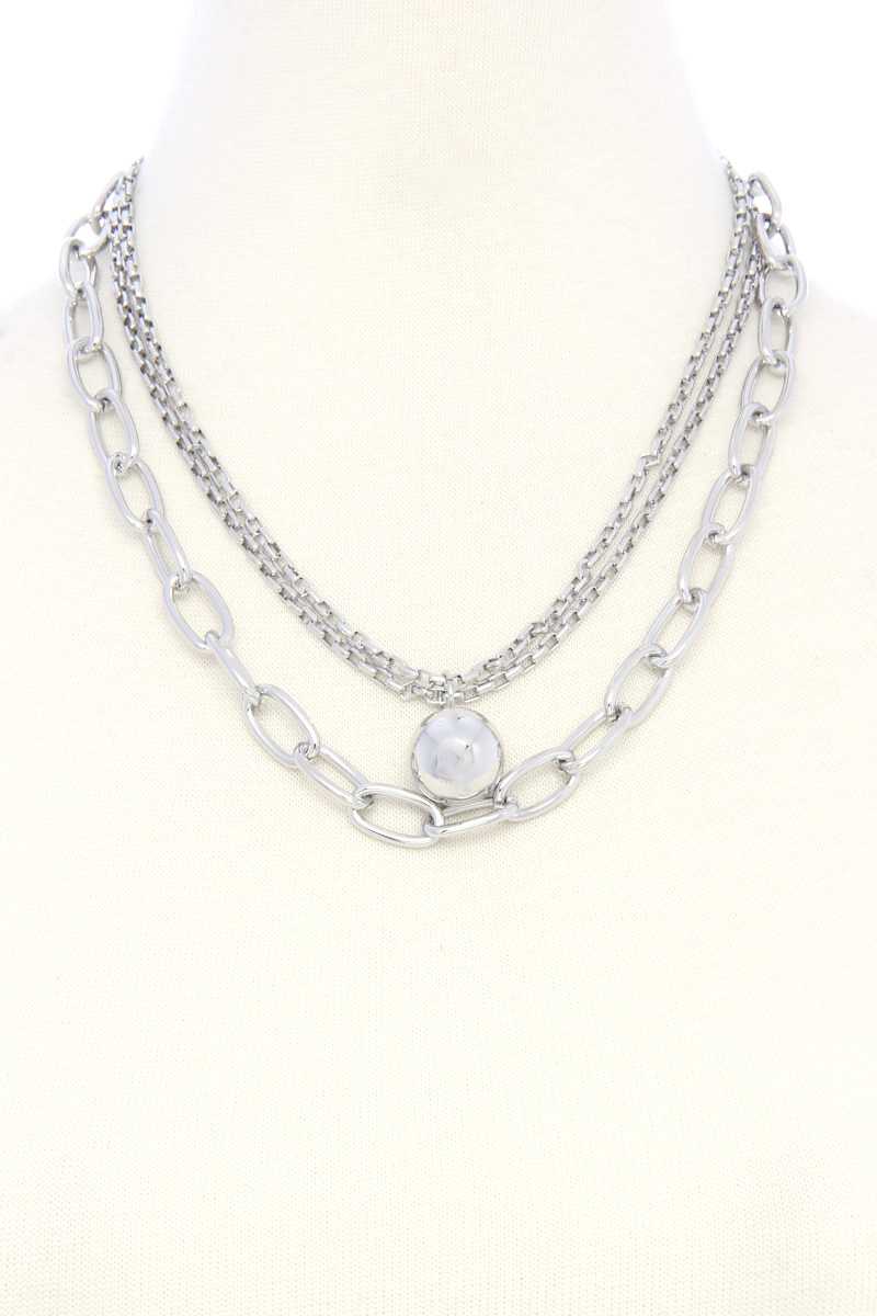 Metal Ball Oval Link Layered Necklace - LOLA LUXE