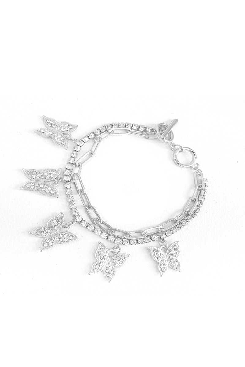 Fashion Trendy Double Layer Rhinestone Butterfly Bracelet - LOLA LUXE