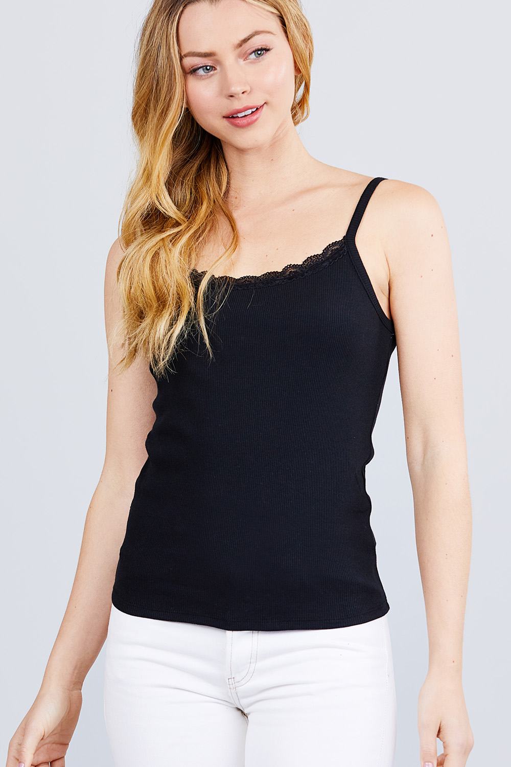 Lace Trim Rib Cami Knit Top - LOLA LUXE