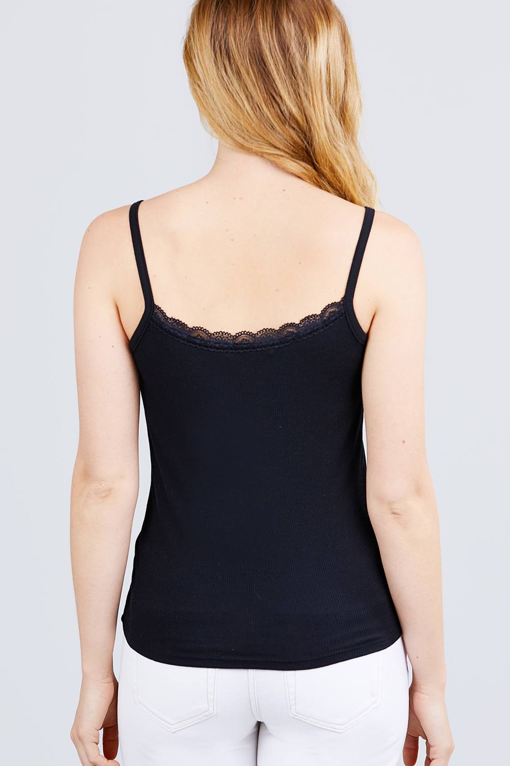 Lace Trim Rib Cami Knit Top - LOLA LUXE