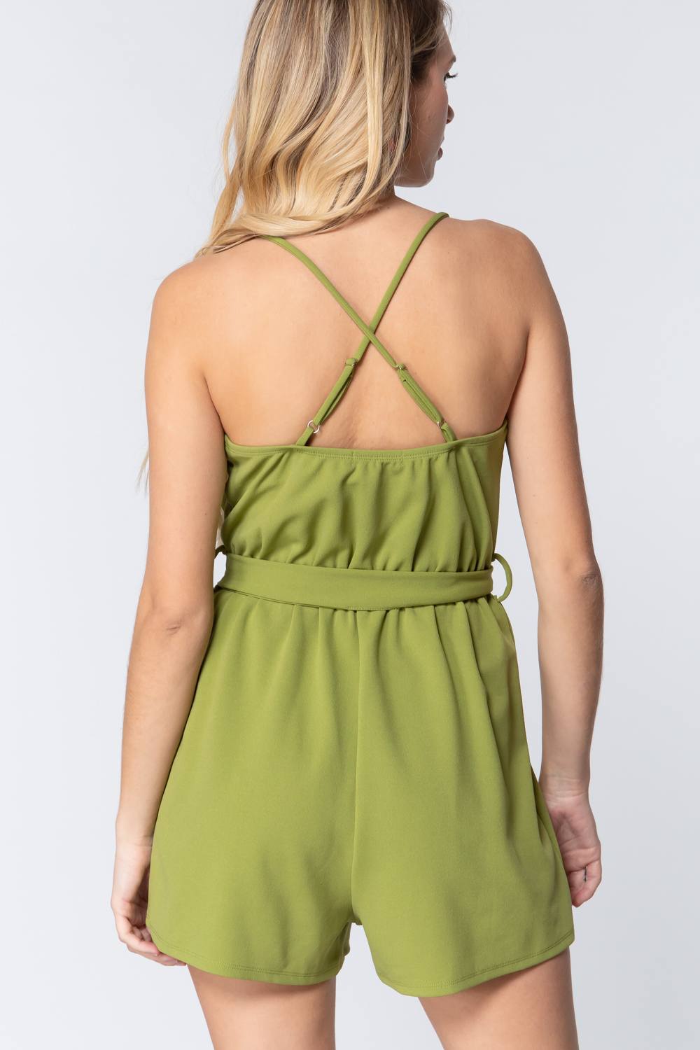 V-neck Cami Belted Romper - LOLA LUXE