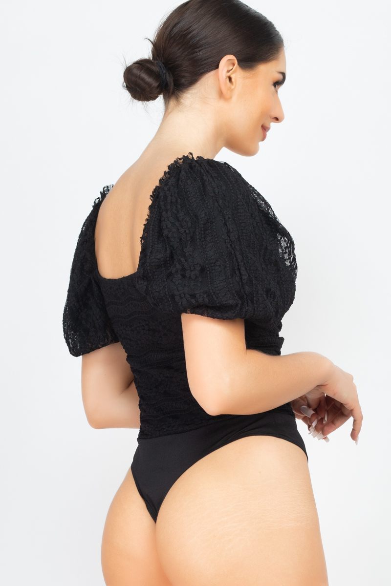 Front-ruched Lace Bodysuit (woven) - LOLA LUXE