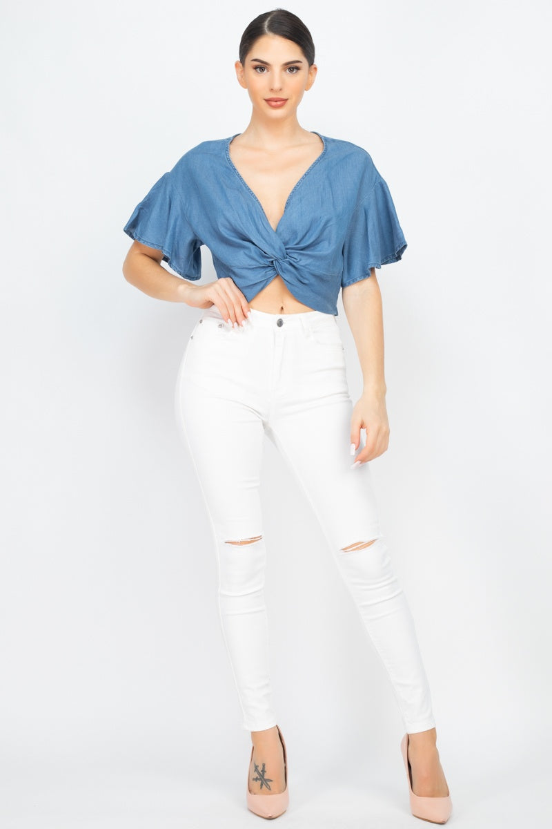 Knotted V-neck Crop Top - LOLA LUXE