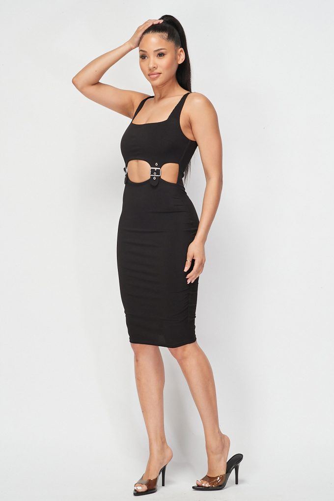 Cut-out Buckle Detail Bodycon Dress - LOLA LUXE