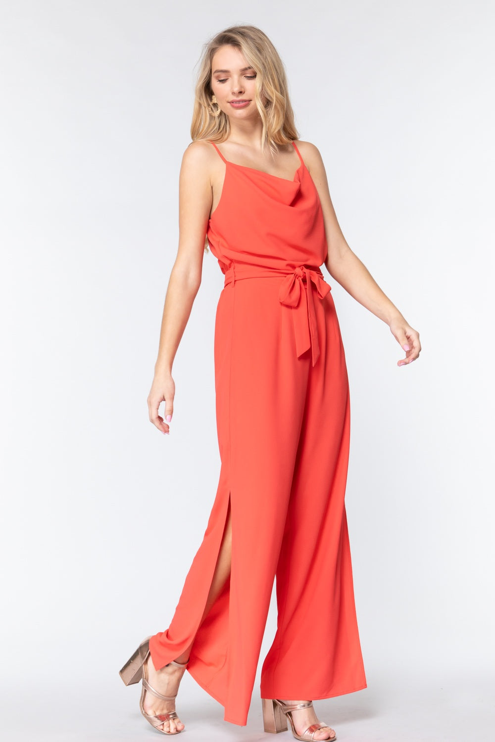Cowl Neck Cami Woven Jumpsuit - LOLA LUXE