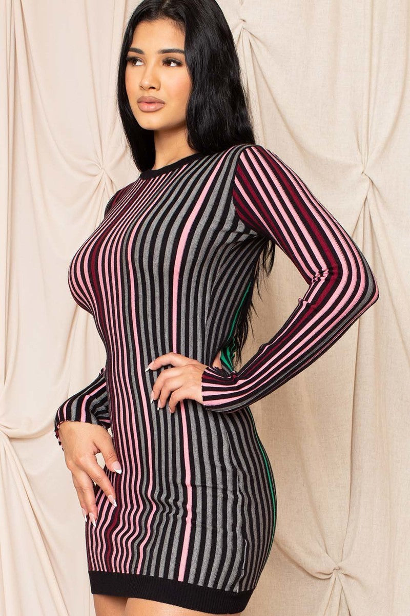 Multi-color Striped Ribbed Dress - LOLA LUXE