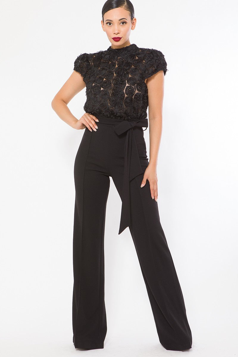 Flower Lace Top Detailed Fashion Jumpsuit - LOLA LUXE