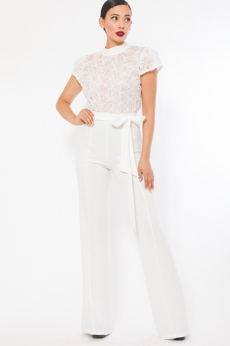 Flower Lace Top Detailed Fashion Jumpsuit - LOLA LUXE