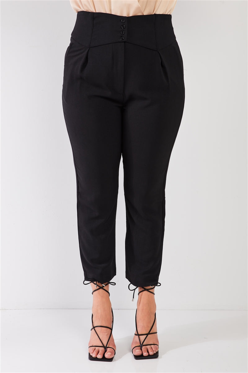 Plus Black High-waisted Classic Pegged Pants - LOLA LUXE