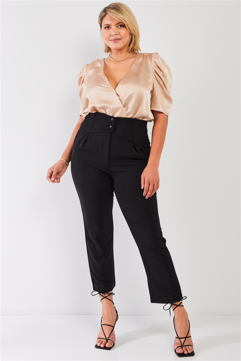 Plus Black High-waisted Classic Pegged Pants - LOLA LUXE