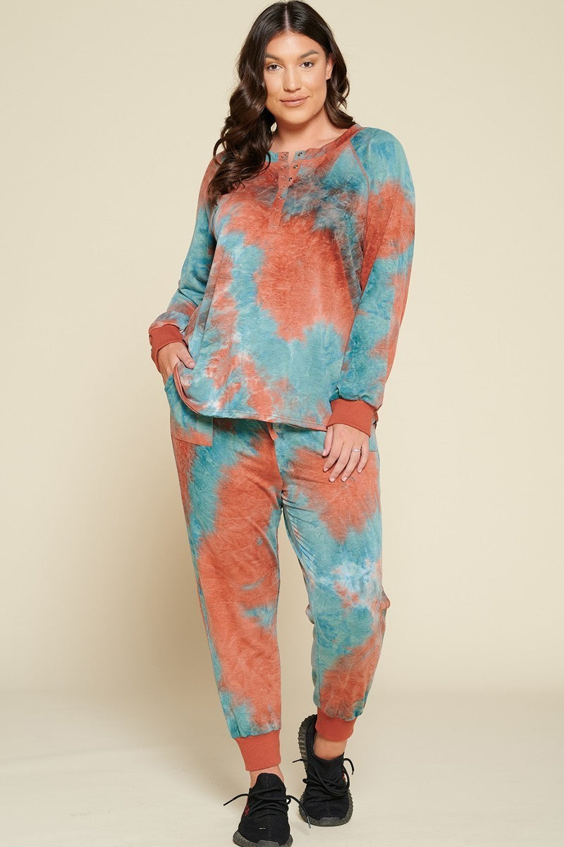 Tie-dye Printed French Terry Knit Loungewear Sets - LOLA LUXE