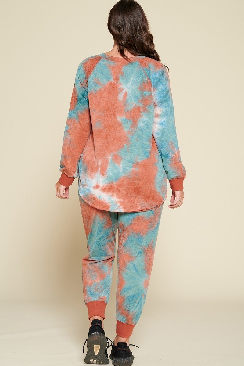 Tie-dye Printed French Terry Knit Loungewear Sets - LOLA LUXE