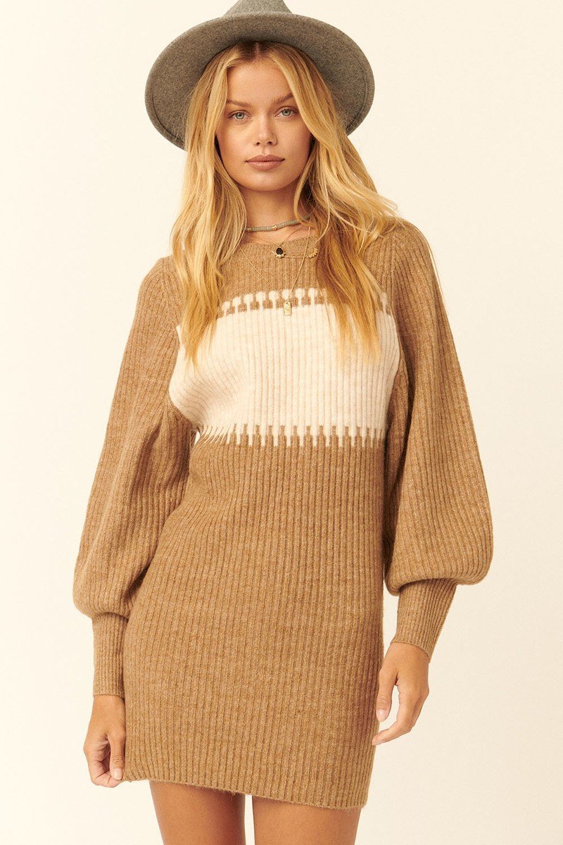 A Ribbed Knit Sweater Mini Dress - LOLA LUXE