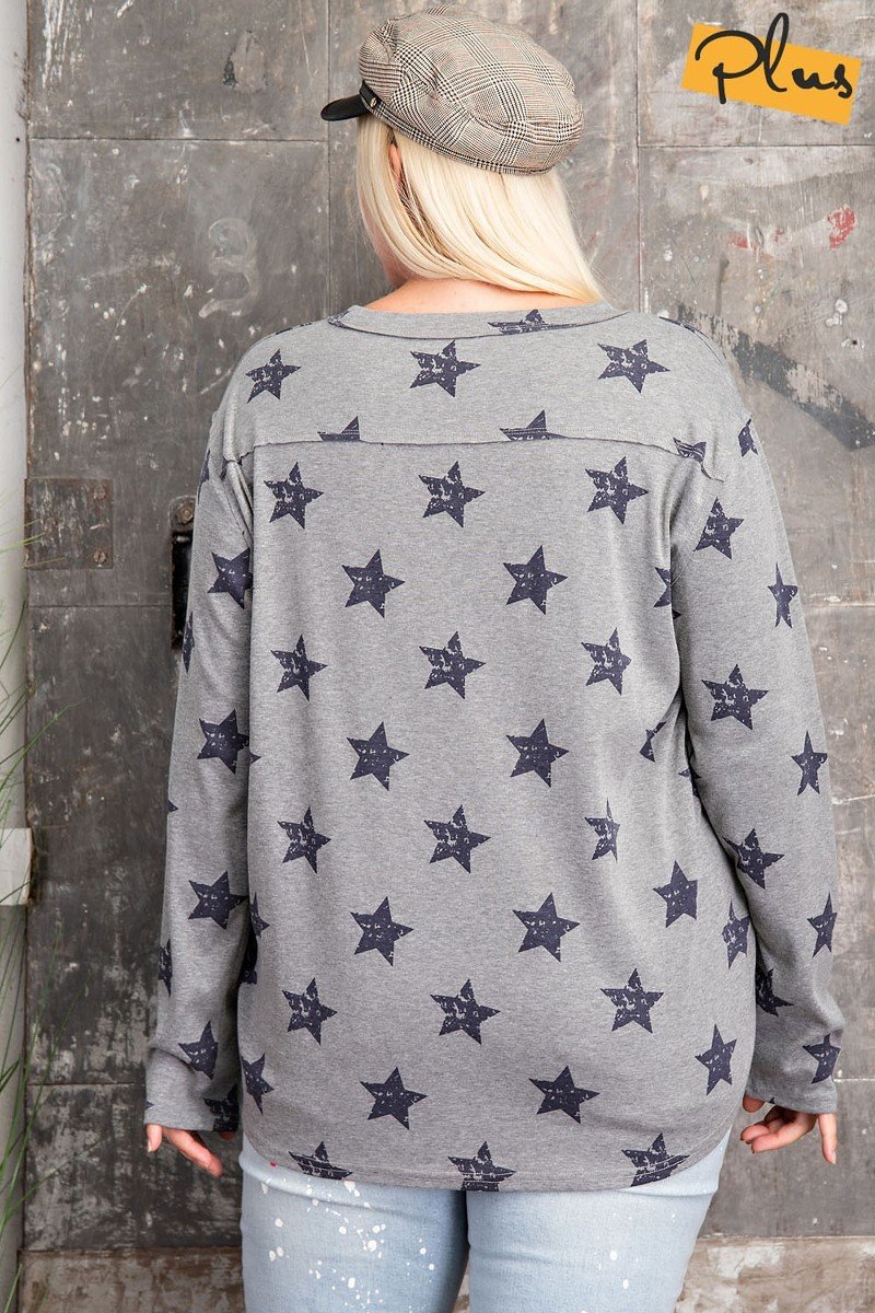 Plus Size Star Printed Poly Rayon Loose Fit Top - LOLA LUXE