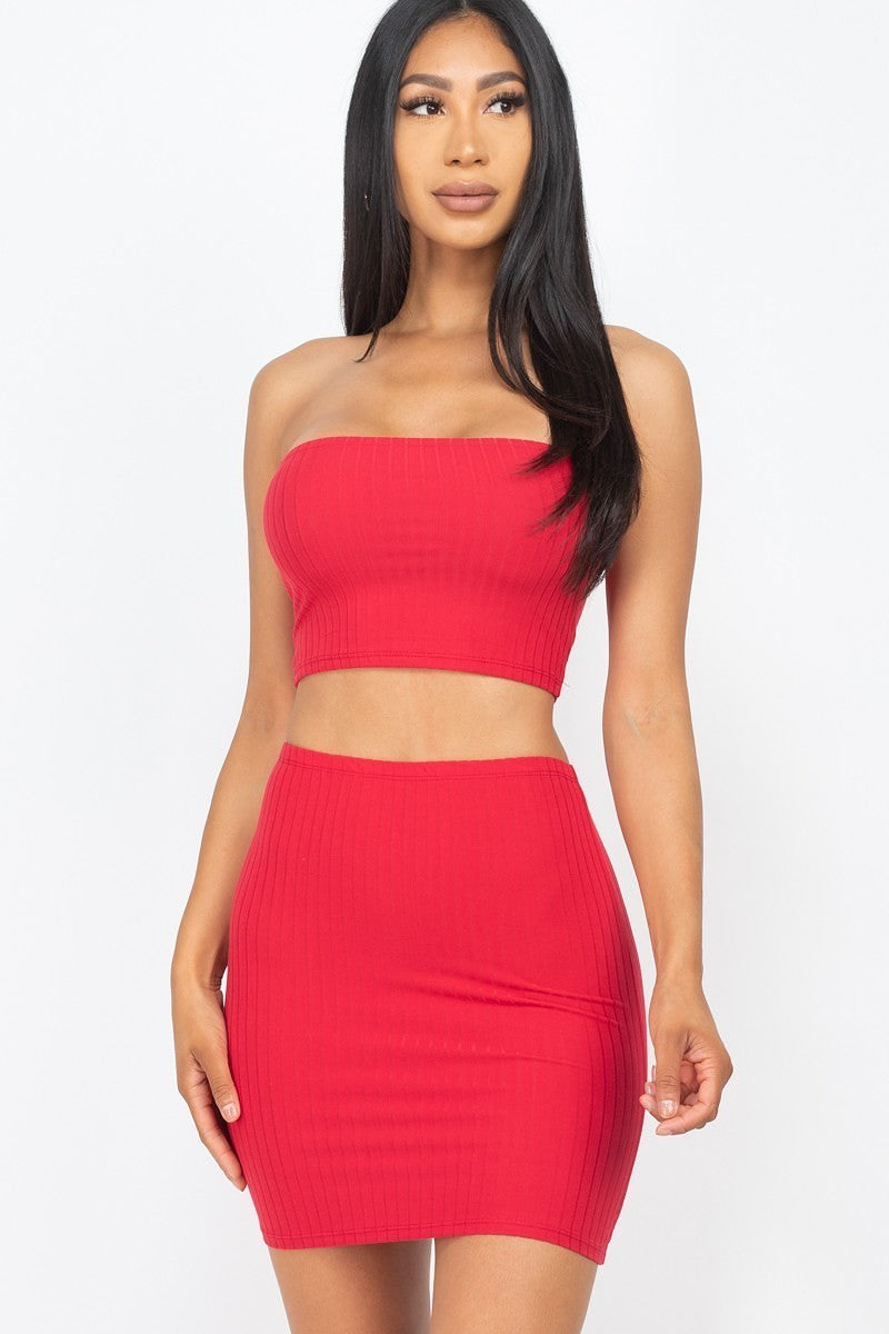 Ribbed Tube Top And Mini Skirt Sets - LOLA LUXE