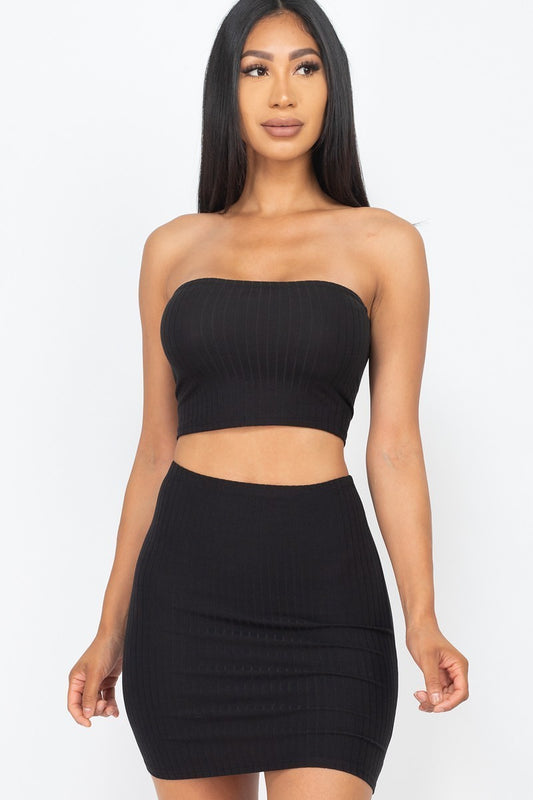 Ribbed Tube Top And Mini Skirt Sets - LOLA LUXE