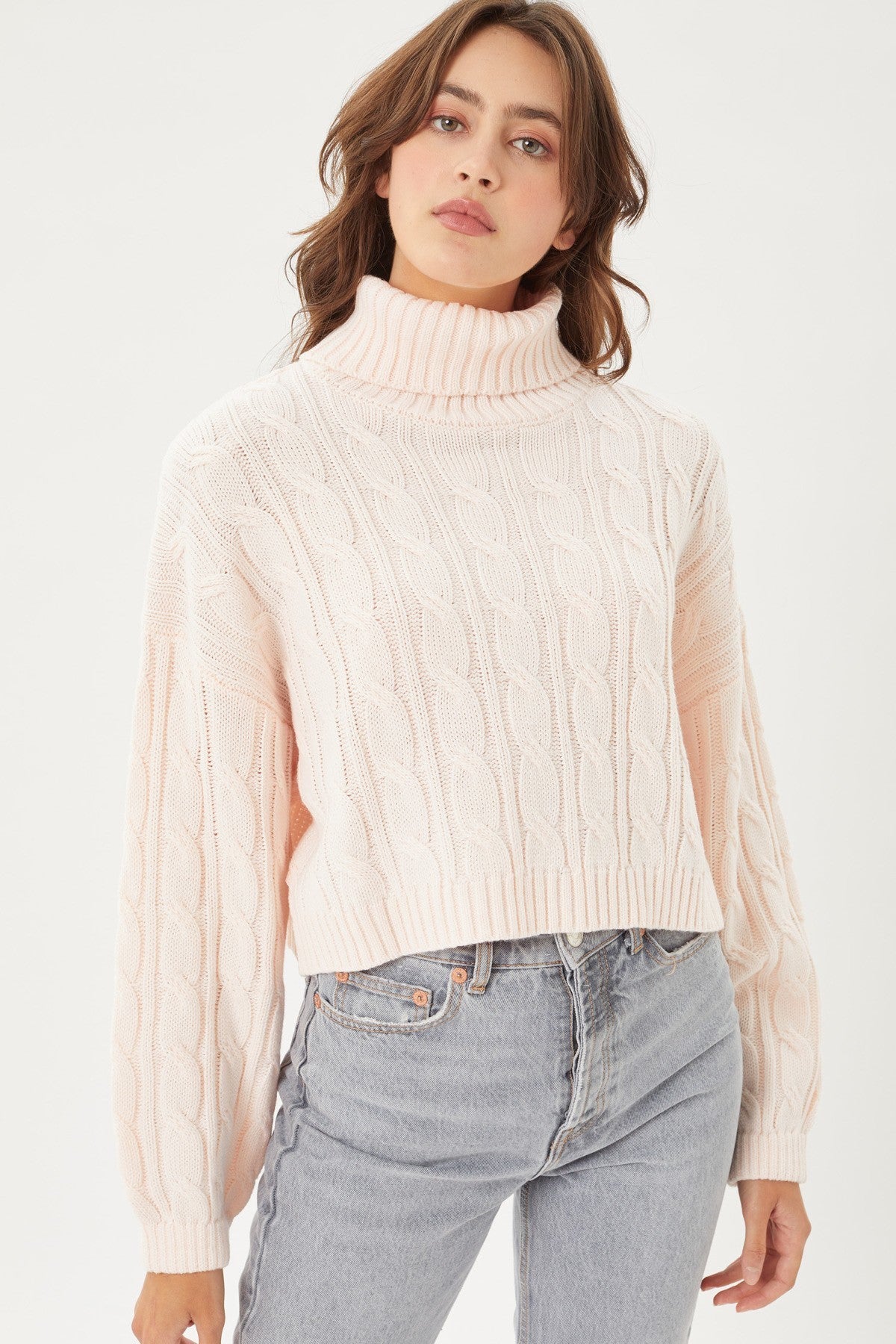 Turtle Neck Loose Fit Cable Knit Sweater - LOLA LUXE