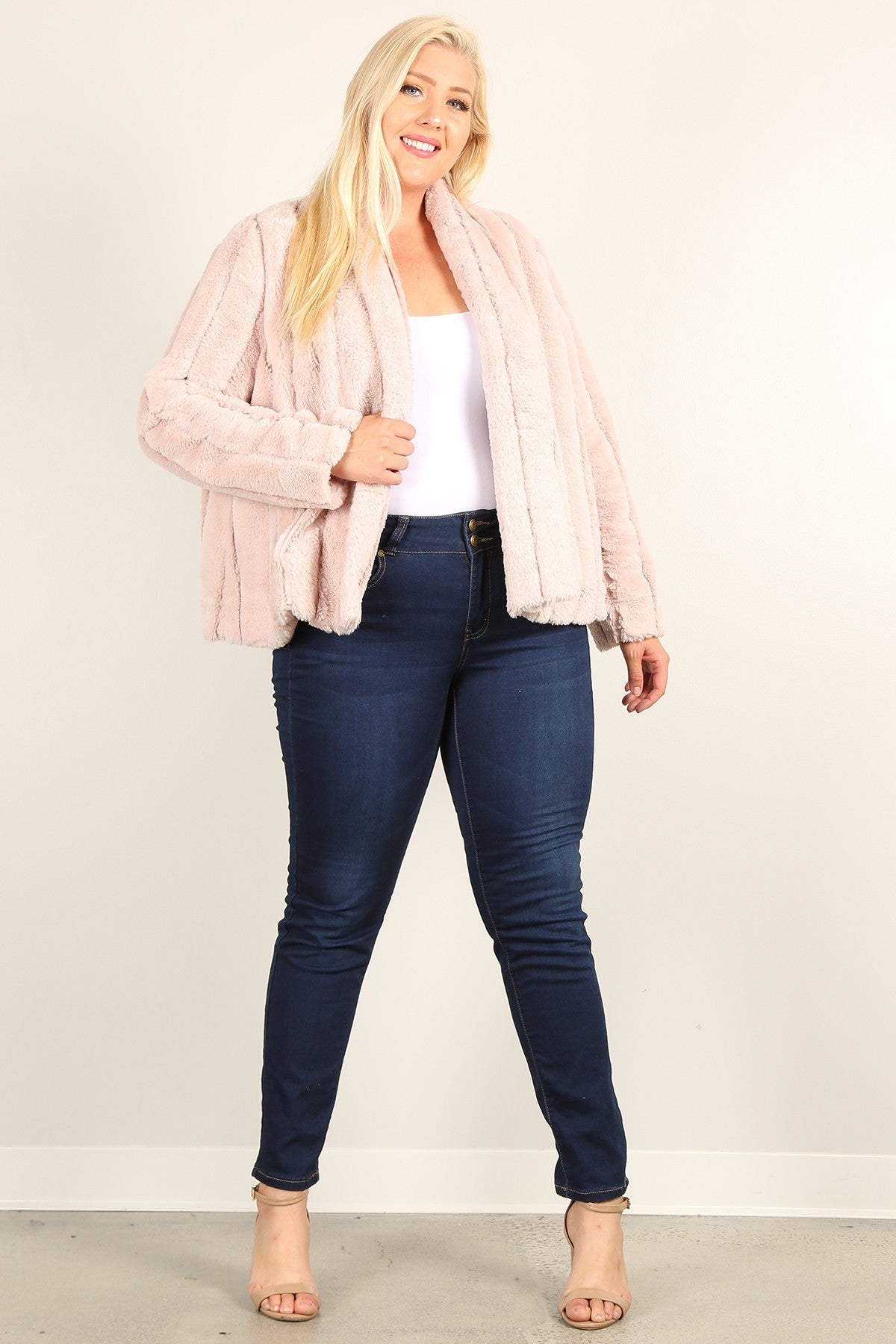 Plus Size Faux Fur Jackets With Open Front And Loose Fit - LOLA LUXE