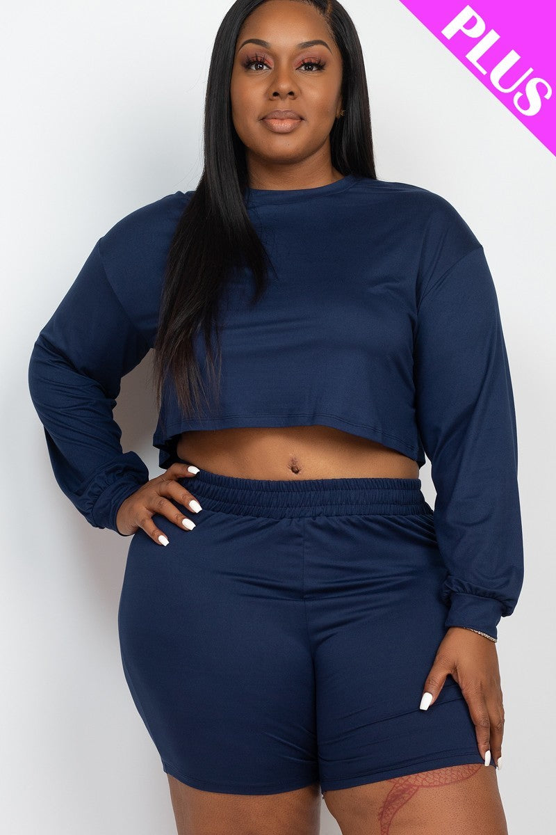 Plus Size Cozy Crop Top And Shorts Set - LOLA LUXE