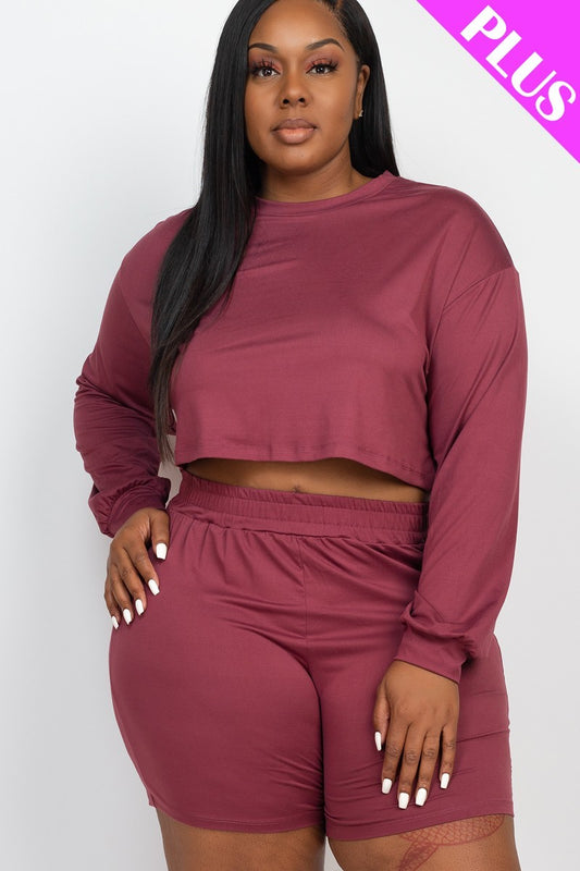 Plus Size Cozy Crop Top And Shorts Set - LOLA LUXE