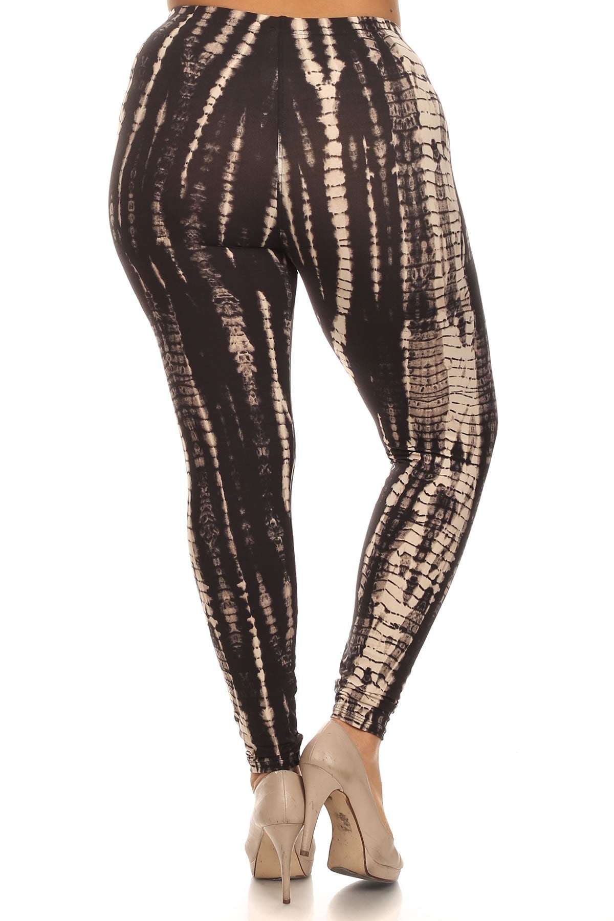 Plus Size Black And Tan Tie Dye Print Full Length Fitted Leggings With High Waist. - LOLA LUXE